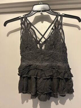 Lace Ruffle Camisole Top — Black